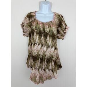 Boho Peasant Blouse Pink Green Flowy Boutique Top Essentials by Milano M